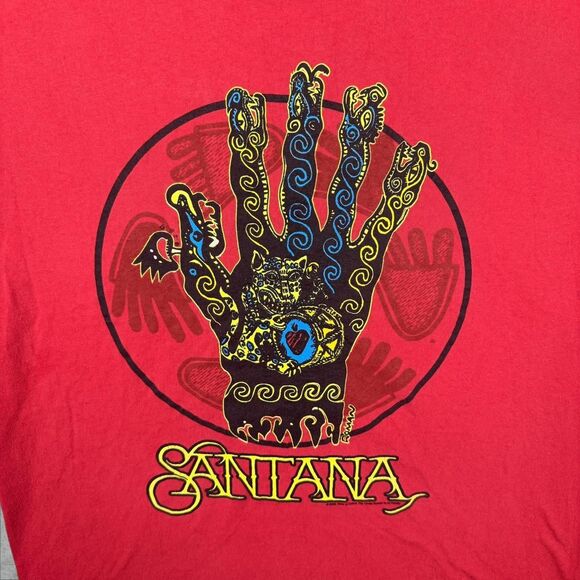 VTG Carlos Santana 2002 Michael Roman River of Colors Hand Y2K Red T-Shirt - L - Picture 2 of 7